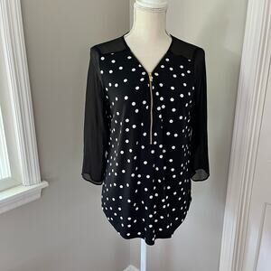 Ellen Tracy Black & White Polka Dot Zipper Top